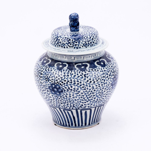 Blue & White Curly Vine Lidded Jar