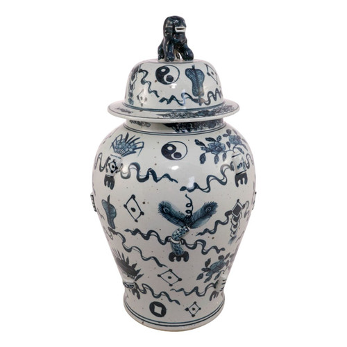 Blue & White Antique Symbol Temple Jar
