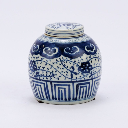 Blue & White Curly Vine Ancestor Jar