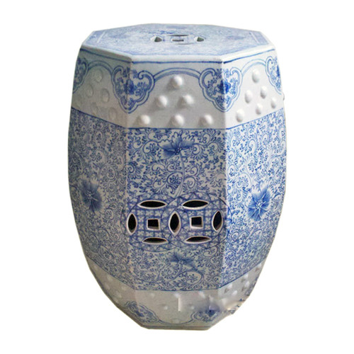 Blue & White Hexagonal Lotus Stool