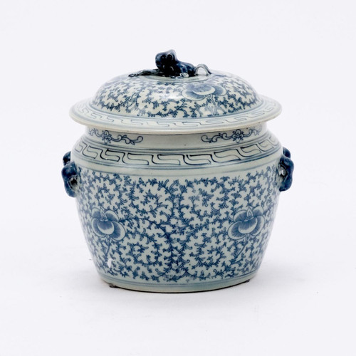 Blue & White Lidded Rice Jar Floral Motif
