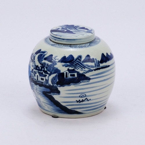 Blue & White Ancestor Jar W/ Landscape Design