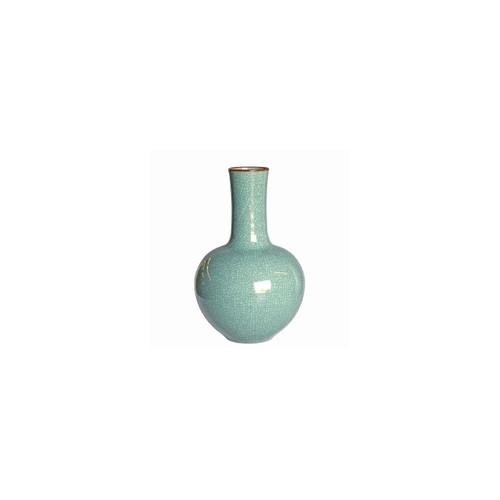 Crackle Celadon Globular Vase W/ Brown Lip