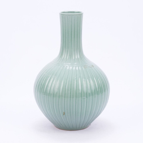 Celadon Carved Bamboo Globular Vase