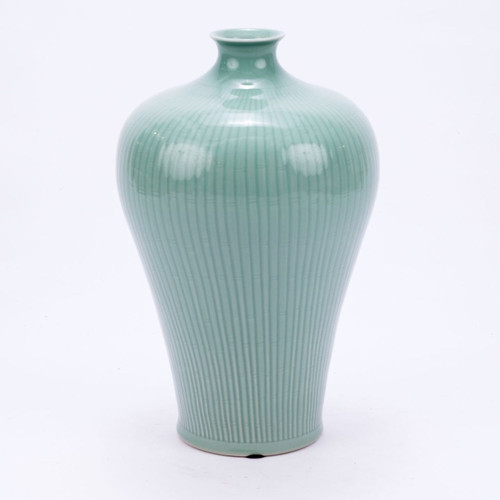 Celadon Carved Bamboo Prunus Vase