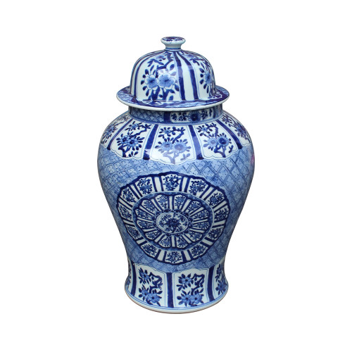 Blue & White Medallion Plum Blossom Temple Jar