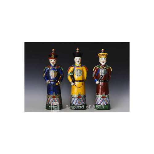 Multi Colored Porcelain Qing Emperors of Three Generations Statue - Set of 3