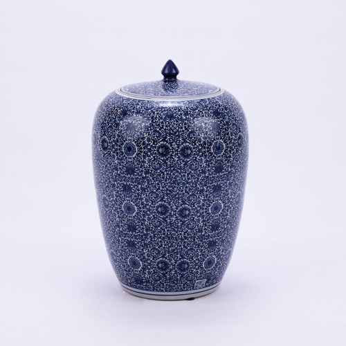 Blue & White Cluster Flower Ginger Jar - L
