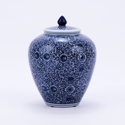 Blue & White Cluster Flower Ginger Jar - S