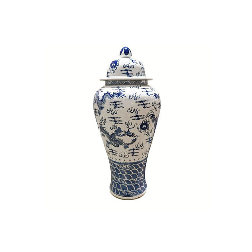 Blue & White Temple Jar Sea Dragon Motif - XL