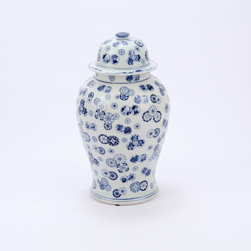 Blue & White Ball Flower Temple Jar - L