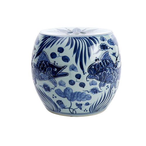 Blue & White Carved Fish Drum Stool