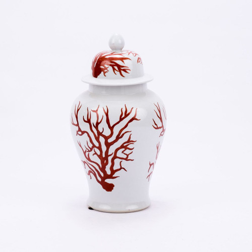 White Temple Jar With Red Coral