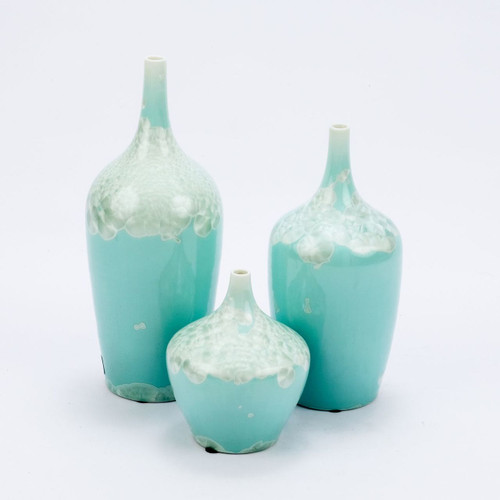 Contemporary Green Crystal Shell Vases - Set of 3