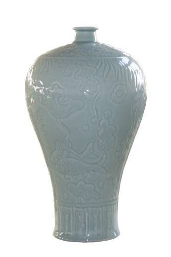 Celadon Fish Plum Vase - L
