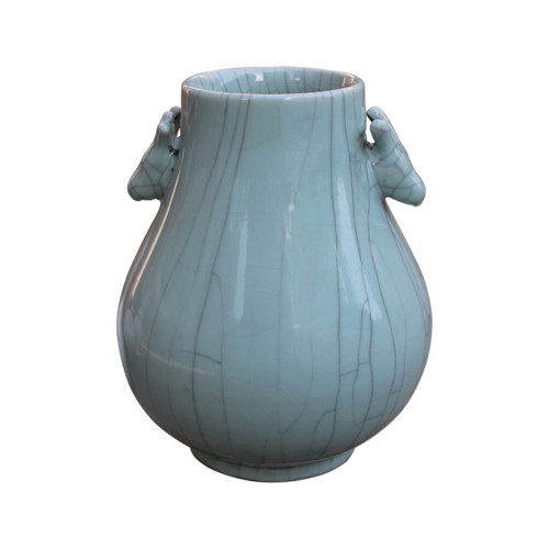 Crackle Celadon Double Ear Vase - L