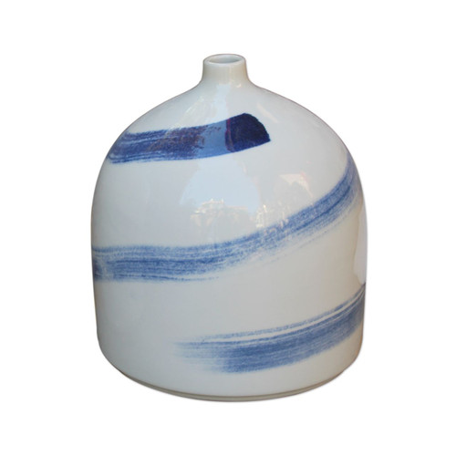 White Beauty Vase Blue Brushstrokes Spinning - Short