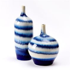 Blue & White Horizontal Striped Vase