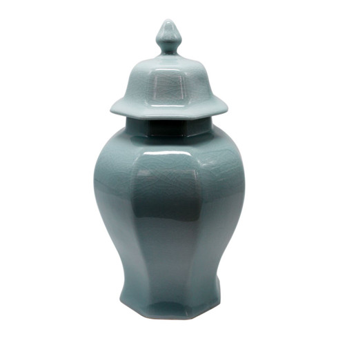 Octagonal Temple Jar Light Blue Crackle -M