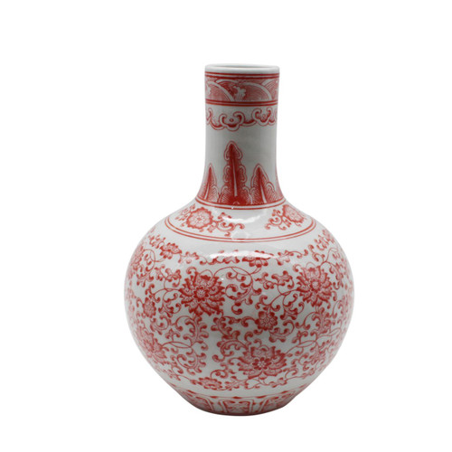 Copper Red Glazed Twisted Lotus Globular Vase