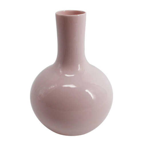Pale Pink Globular Vase With Dragon Phoenix Carving