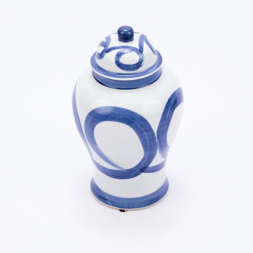 Blue & White Brushstroke Swirl Circle Temple Jar