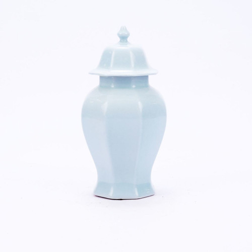 Octagonal Temple Jar Light Blue Crackle -S