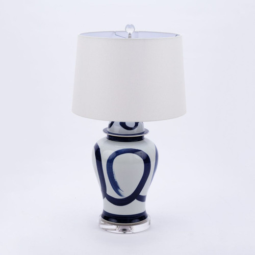 Blue and White Swirl Brushstroke Table Lamp