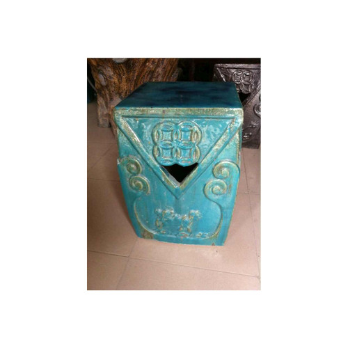 Double Dragon Porcelain Garden Stool - Turquoise