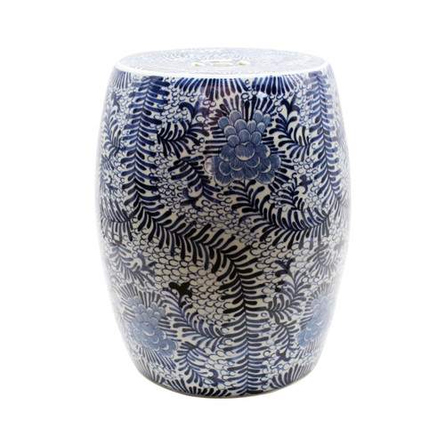 Blue & White Blooming Flowers Porcelain Garden Stool