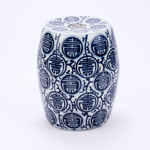 Blue & White Longevity Porcelain Garden Stool