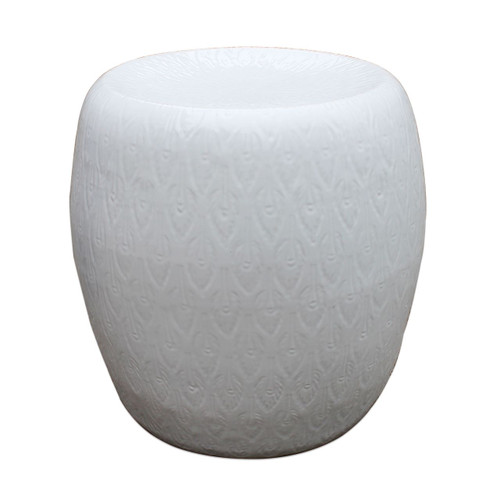 White Feather Carving Porcelain Garden Stool