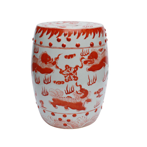 Porcelain Garden Stool - Red Lion