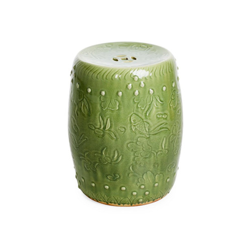 Long Quan Carved Fish Medallion Porcelain Garden Stool