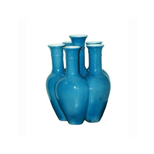 D - 6 Pipe Flower Porcelain Vase - Turquoise