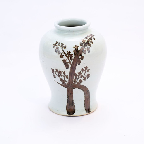 Rusty Brown Twisted Tree Flaring Rim Dynasty Porcelain Jar