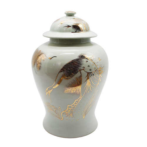 White Temple Porcelain Jar With Gilt Pine & Crane
