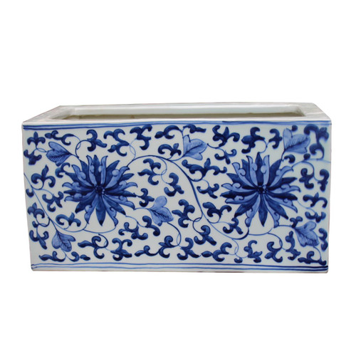 Discontinue - Blue & White Rectangular Planter Twisted Lotus