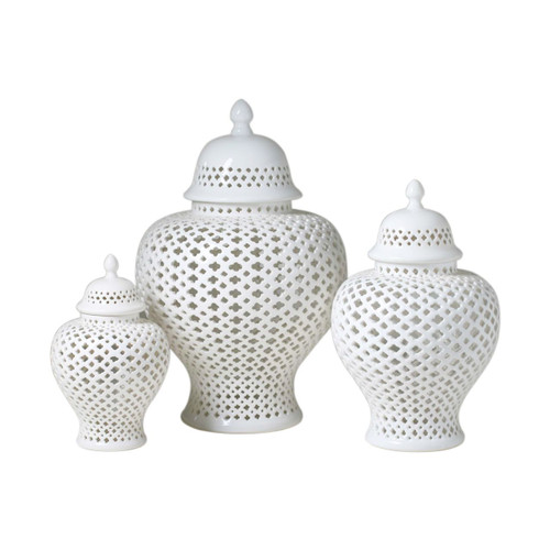 White Lattice Ginger Porcelain Jar With Lid - M