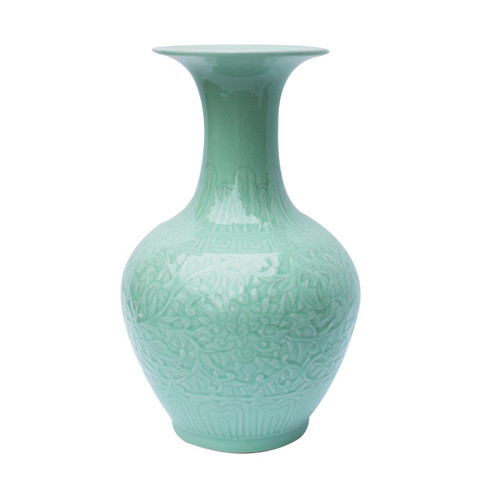 Celadon Carved Floral Pear Porcelain Vase