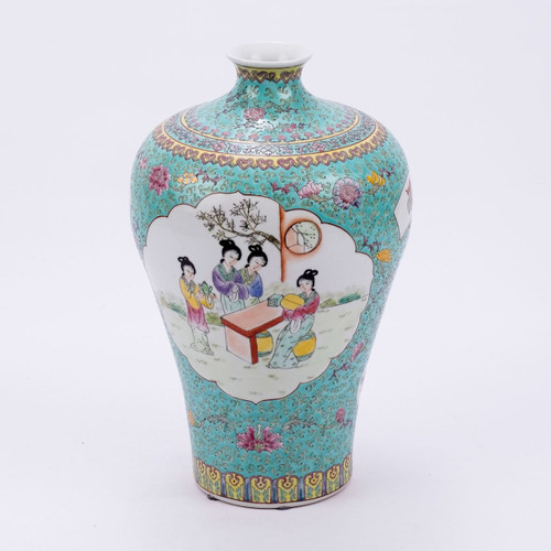 Teal Plum Porcelain Vase Ladies Madallion