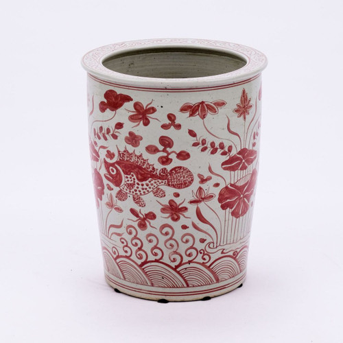Underglazed Red Plant Pot Fish Motif