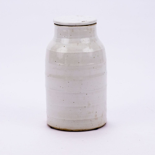 Busan White Flat Lidded Porcelain Jar Short