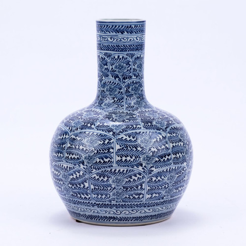 Blue & White Blossom Globular Porcelain Vase