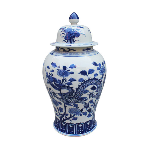 Blue & White Temple Porcelain Jar Peony Dragon Motif