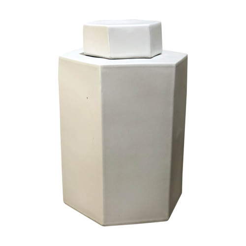 Hex Tea Porcelain Jar 14H - Matte White