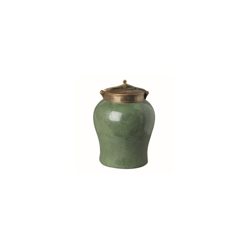 Green Crackle Porcelain Jar With Bronze Glaze Lid - Small
