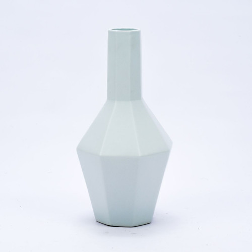 White Hex Spindle Porcelain Vase Large