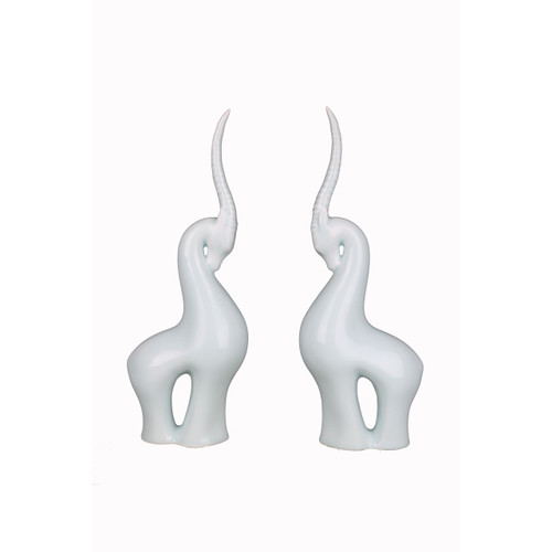 Pair of Celadon Tibetan Antelope Single Horn