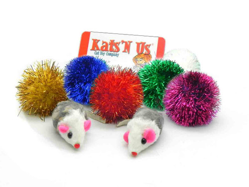 Tuff Kitty Puff® Sparkle Kitty Puff and Rattle mouse Cat Toy Pak